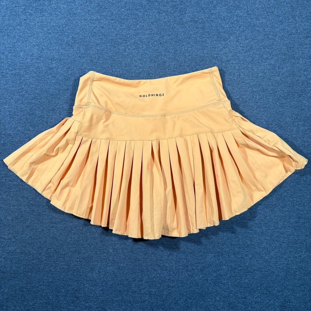 GoldHinge Women’s S Pleated Tennis Skort peach orange mini athletic skirt